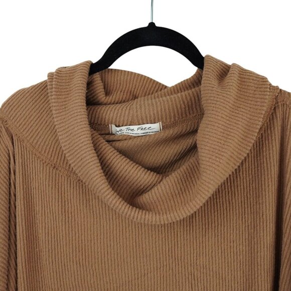 We The‎ Free Womens Ribbed Brown Cowl Neck Long Sleeve Sweater Size XL - Picture 4 of 9